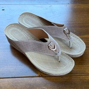 Women's Taupe Wedge Thong Sandals Sz 41 (9.5)